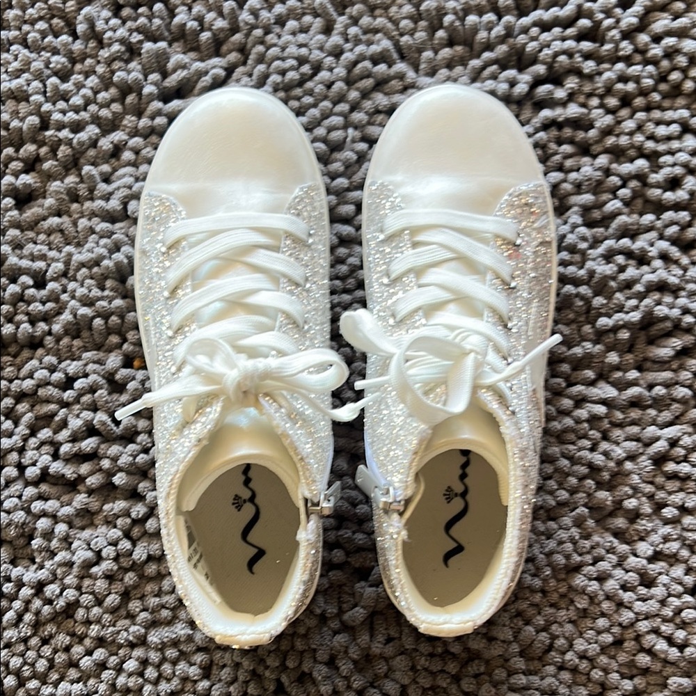 Nina White with silver Glitter High-Top Sneakers